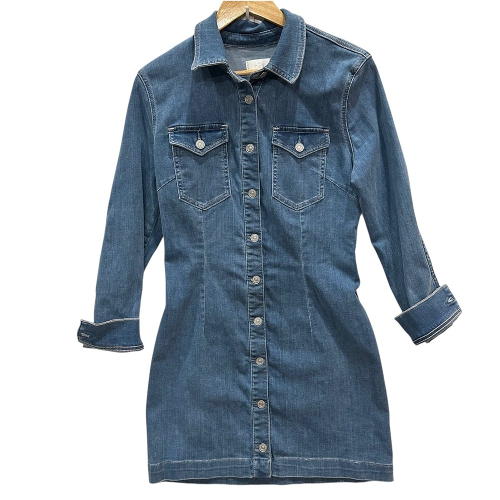7 For All Mankind Womens M Denim Shirt Dress Medium Wash Long Sleeve Mini